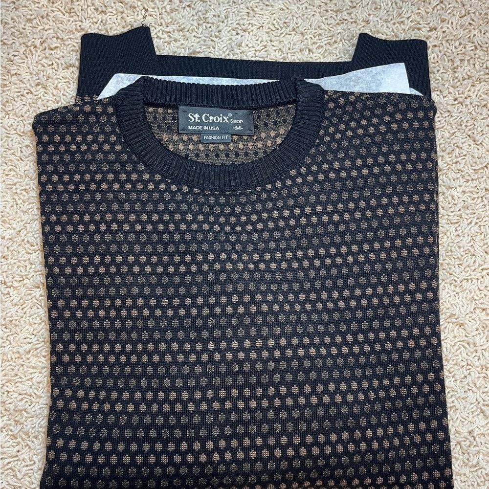 St. Croix 100% Wool Men's Black and Brown Crewneck Sweater